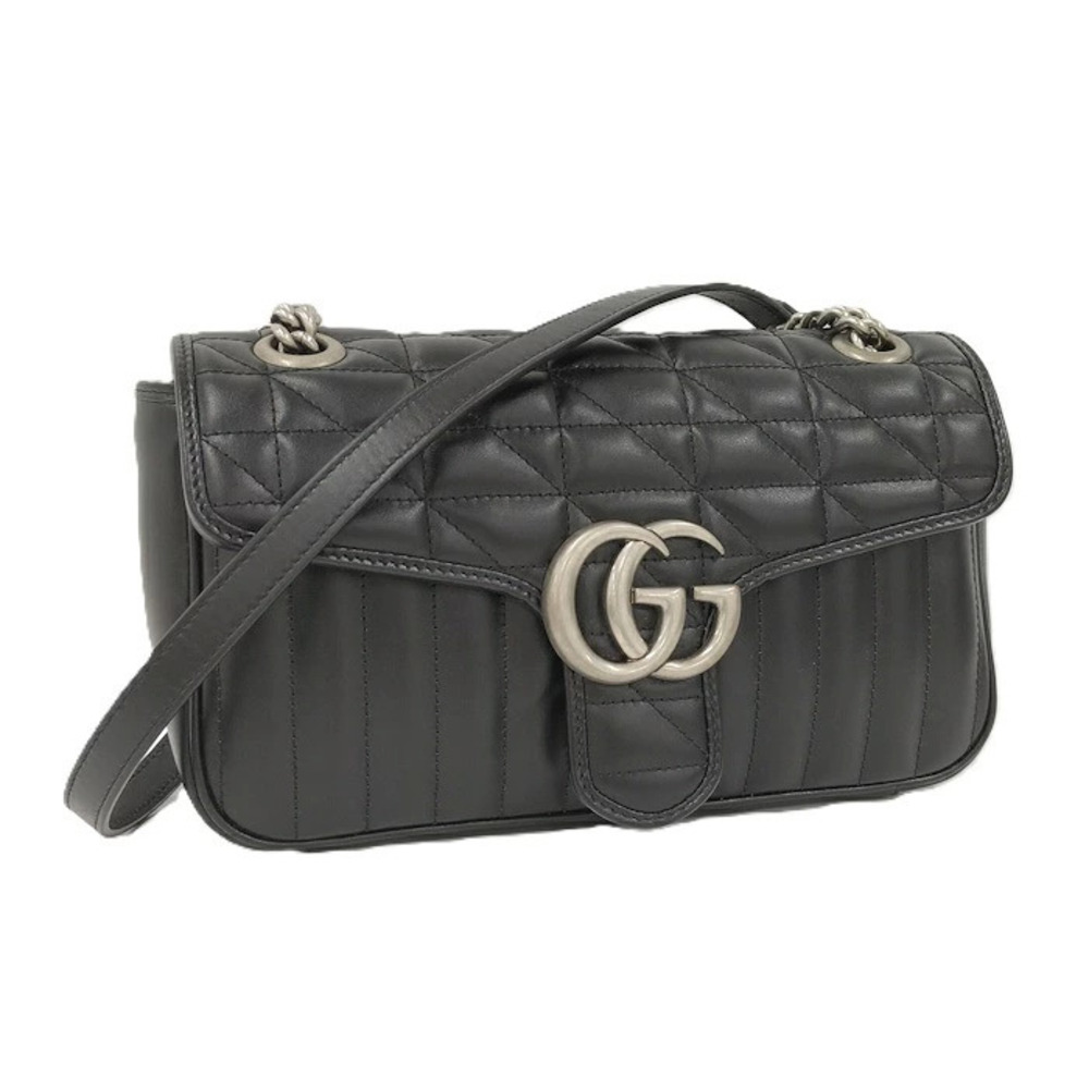 Gucci Chain Shoulder Bag GG Marmont Quilted Leather Black